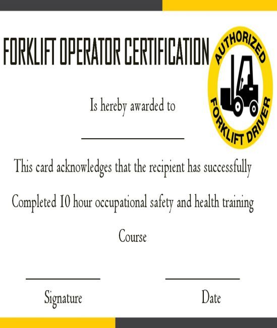Forklift Operator License Template
